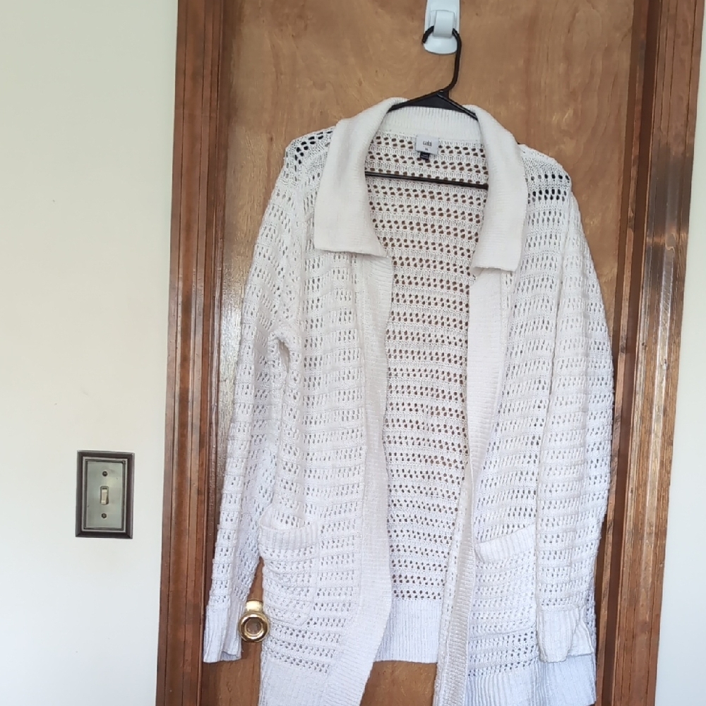 CAbi White Open Knit Cardigan Sweater